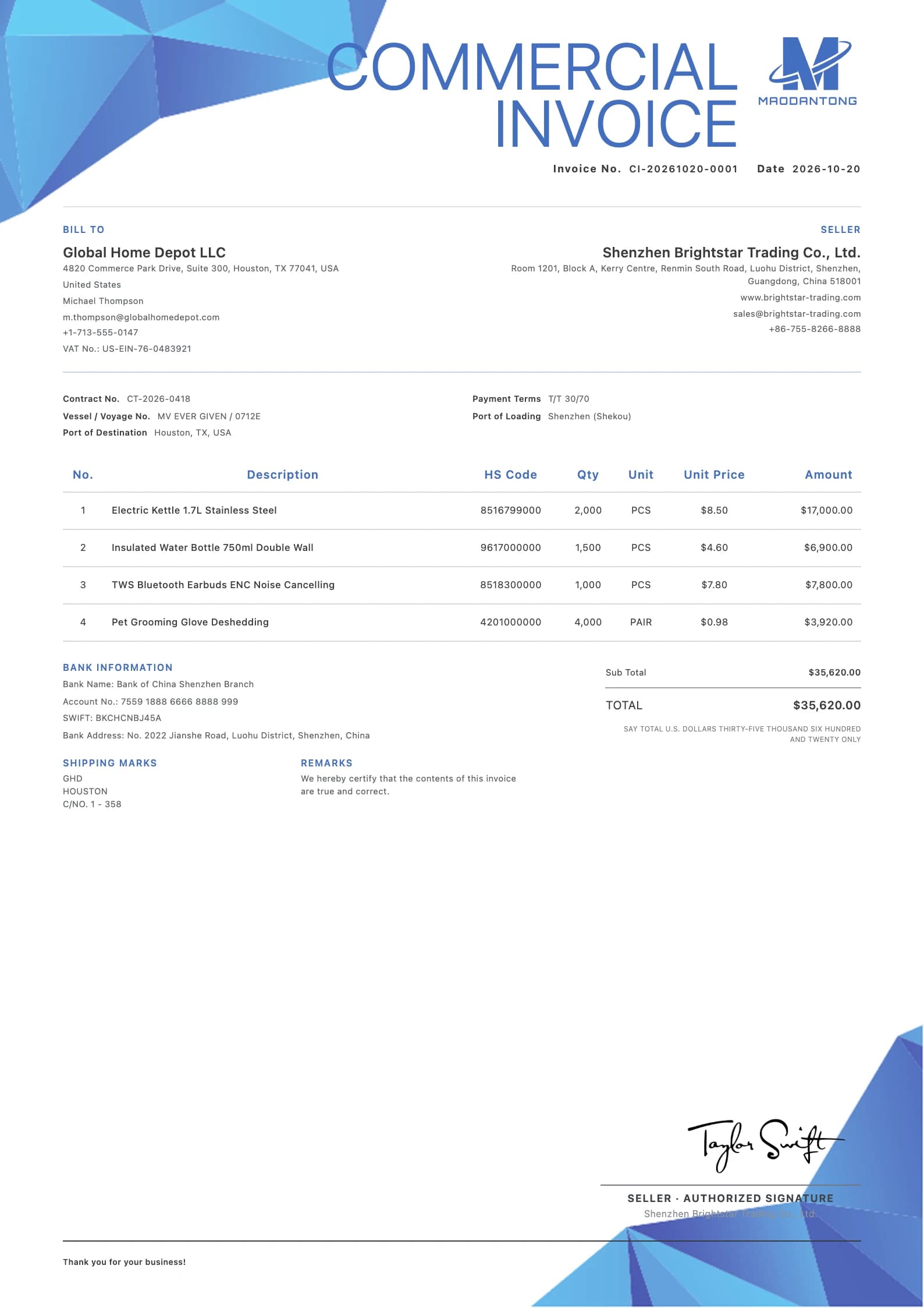Clean Blue export document template