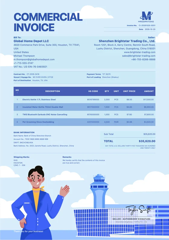 Airline export document template