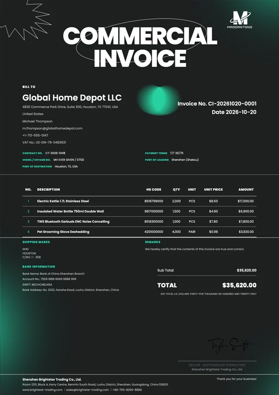Flat Business export document template
