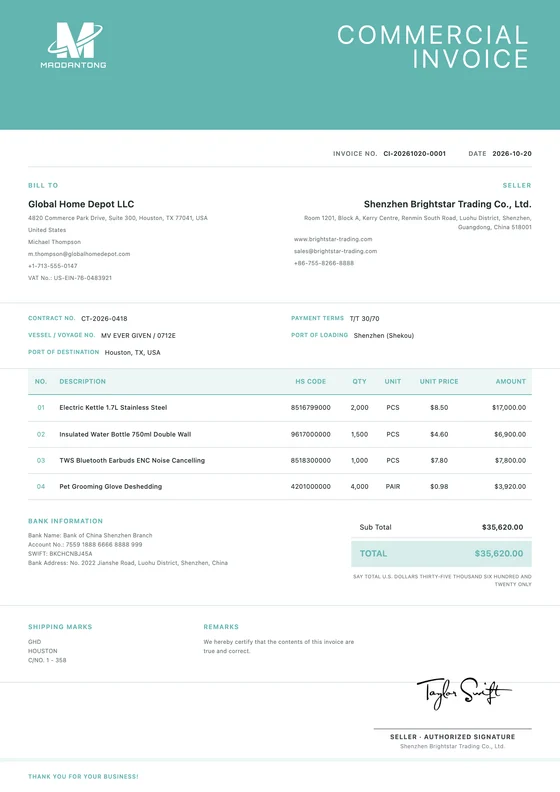 Minimal Invoice export document template