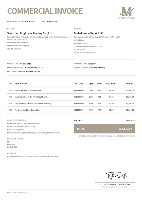 Roadline export document template