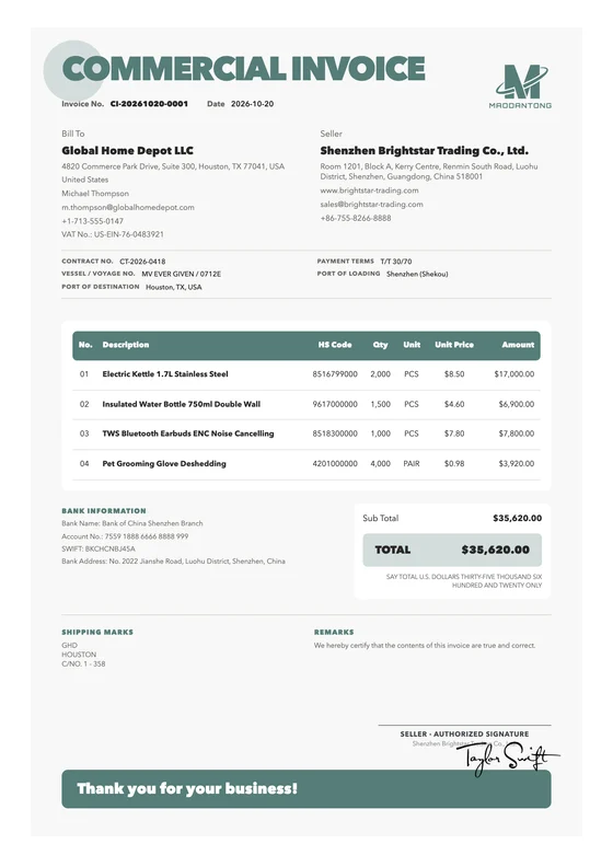 Soft Creative export document template